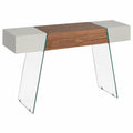 Table console, en noyer et verre trempé, 120 x 40 x 73 cm, pour l’entrée ou le salon