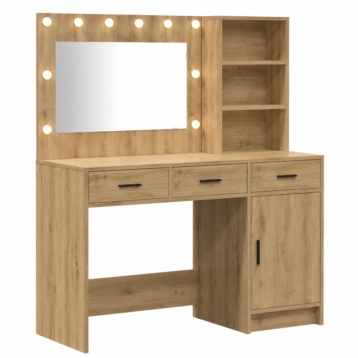 Coiffeuse, avec rangement, avec tiroirs, 2 pièces, coloris marron, pour la chambre