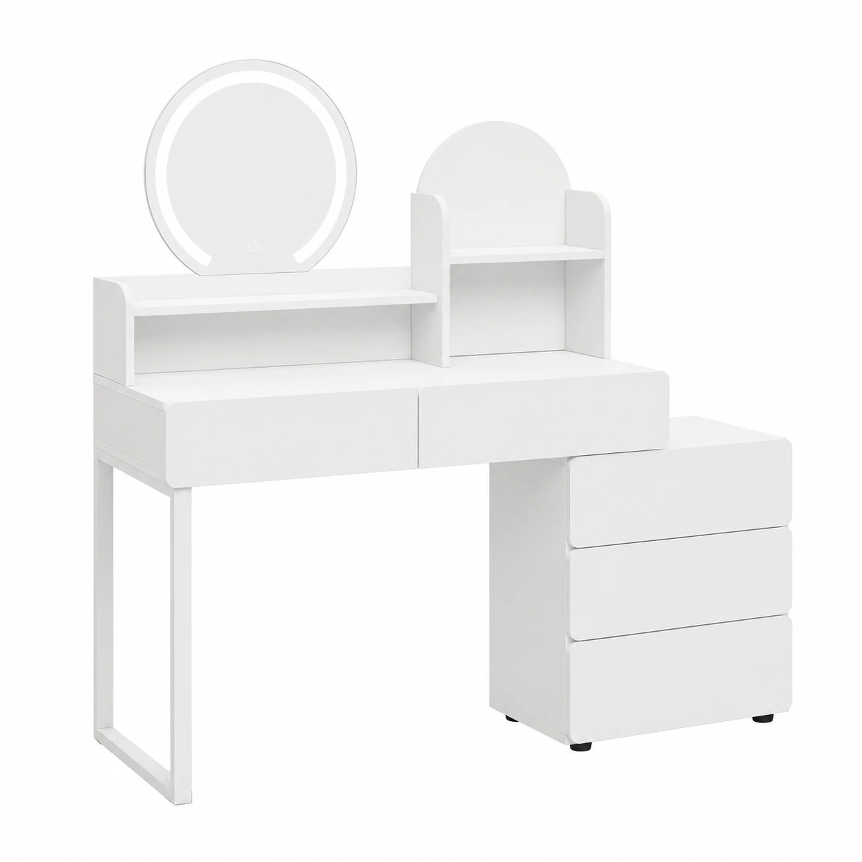 Coiffeuse, avec rangement, avec tiroirs, avec éclairage LED, coloris blanc, pour la chambre
