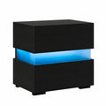 Commode, avec tiroirs, avec éclairage LED, coloris noir, 45 x 35 x 45 cm, pour la chambre ou le salon