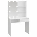 Armoire, avec tiroirs, avec éclairage LED, avec prise intégrée, coloris blanc, 74,5 x 40 x 141 cm, pour la chambre