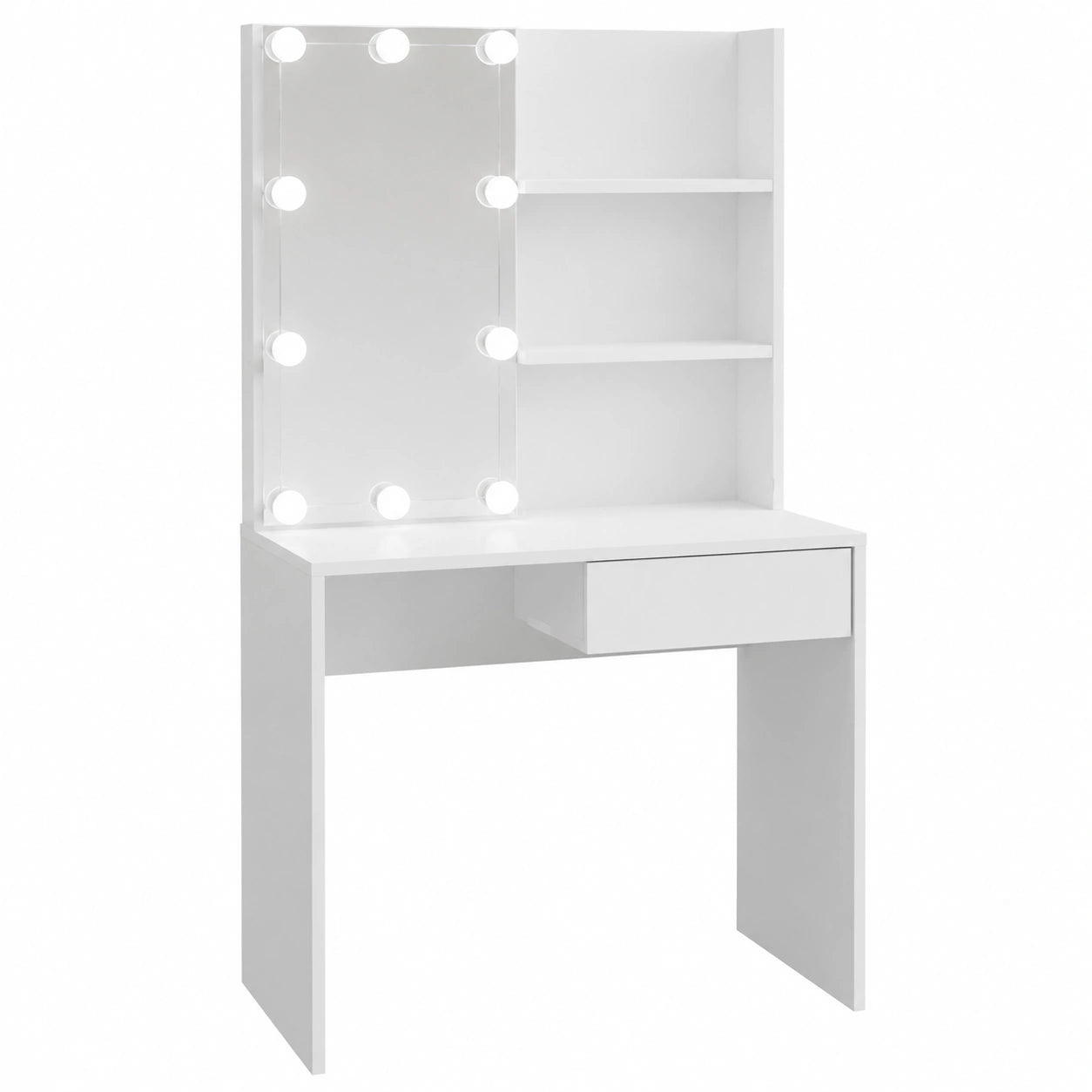 Armoire, avec tiroirs, avec éclairage LED, avec prise intégrée, coloris blanc, 74,5 x 40 x 141 cm, pour la chambre