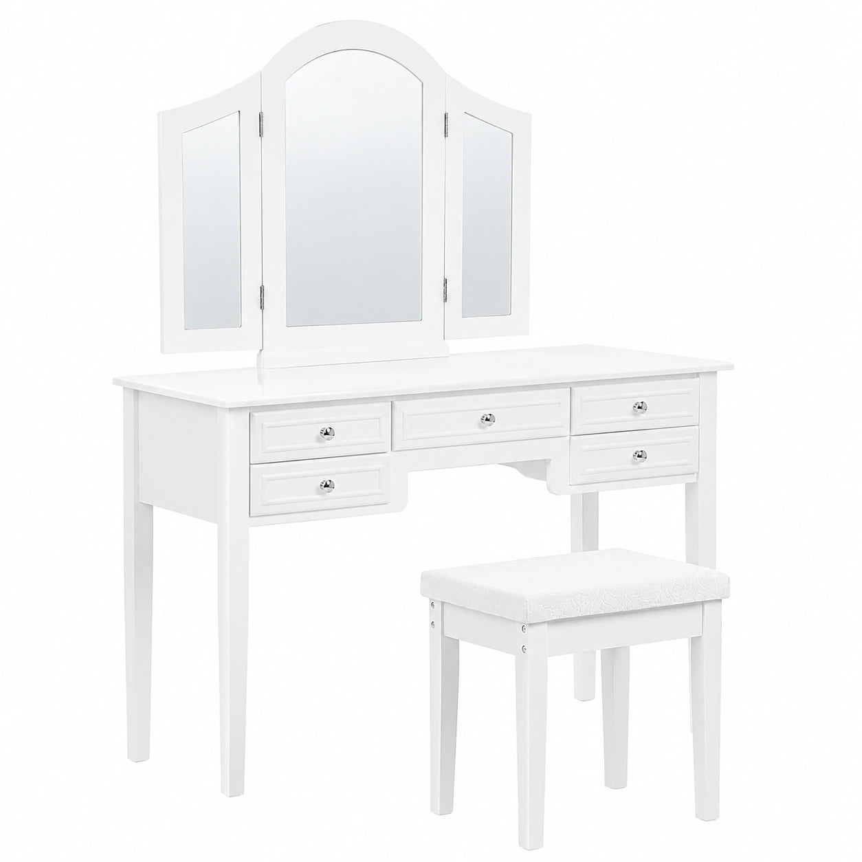 Coiffeuse, en panneaux de bois et métal, avec tiroirs, coloris blanc, pour la chambre