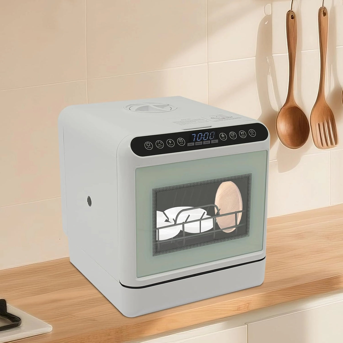 Lave-vaisselle, 6 l, 1100 W, 41 × 46 × 46 cm, commande tactile, format mobile, format compact