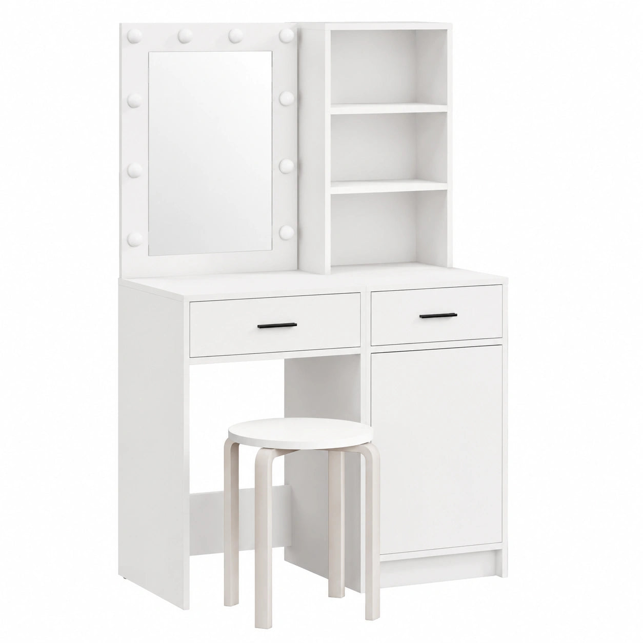 Coiffeuse, avec tiroirs, avec éclairage LED, coloris blanc, pour la chambre