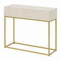 Table console, avec tiroirs, coloris gris et beige, 90 x 79 cm, pour l’entrée ou le salon