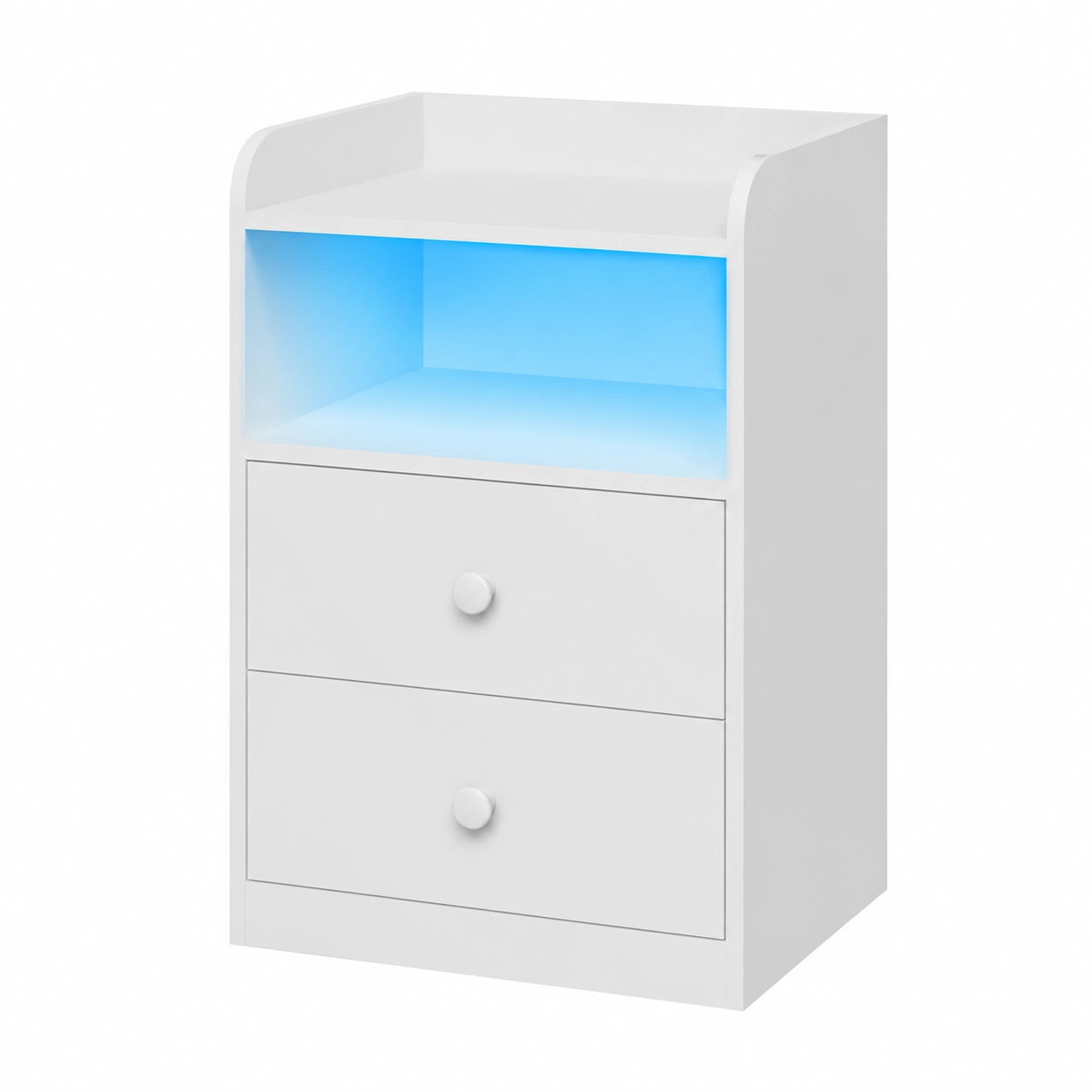 Lit, avec rangement, avec tiroirs, avec éclairage LED, coloris blanc, pour la chambre