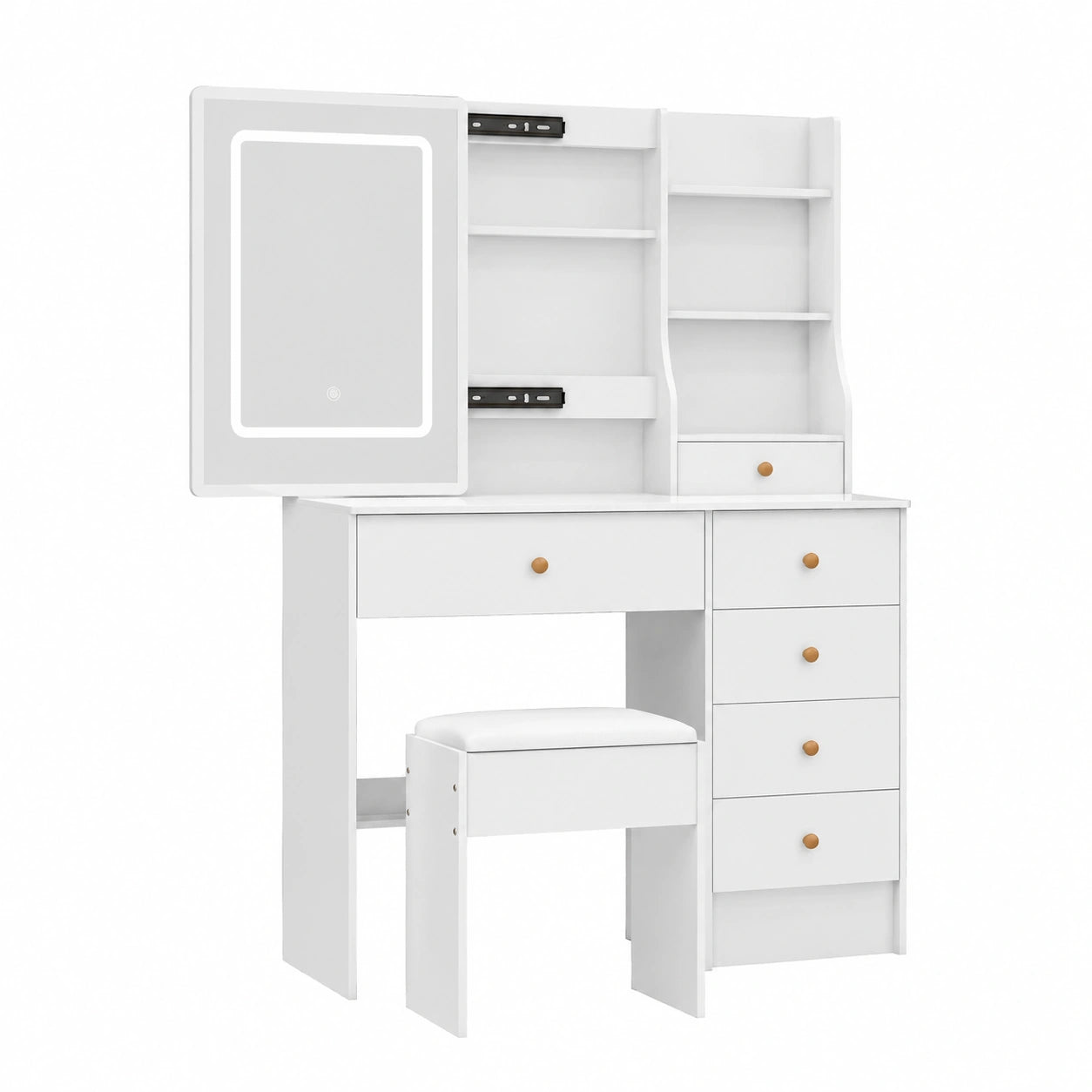 Coiffeuse, réglable, avec tiroirs, avec éclairage LED, 36 x 80 x 131 cm, coloris blanc, pour la chambre