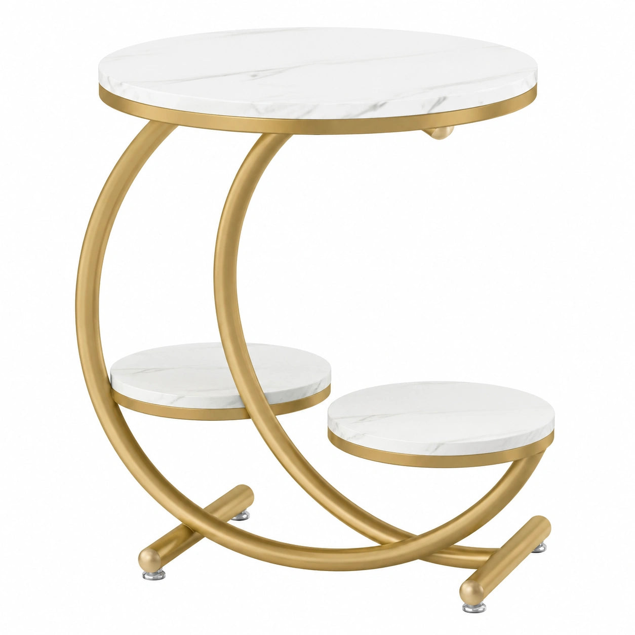 Table de chevet, en métal, coloris blanc et doré, 2 pièces, pour la chambre