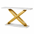 Table, en métal, 140 x 33 x 80 cm, coloris blanc et doré, pour les espaces de vie