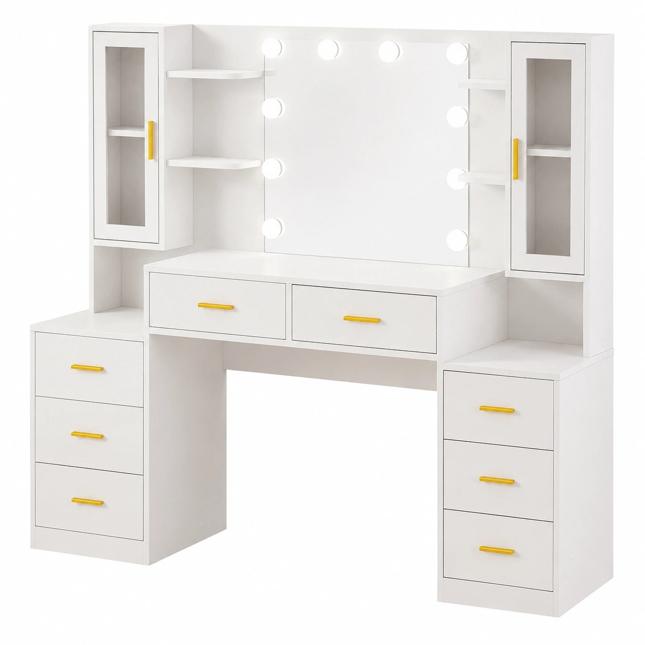Coiffeuse, réglable, avec tiroirs, avec étagères, coloris blanc, pour la chambre
