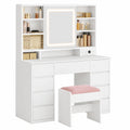 Coiffeuse, avec rangement, avec tiroirs, avec prise intégrée, coloris blanc, pour la chambre