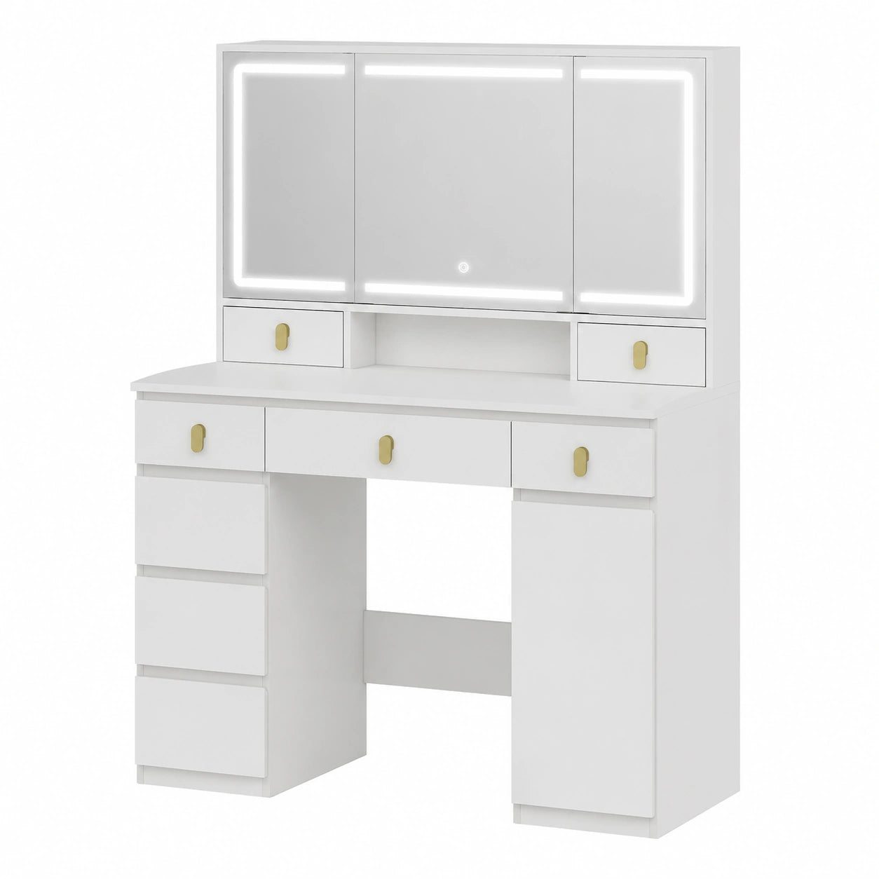 Coiffeuse, avec éclairage LED, coloris blanc, pour la chambre