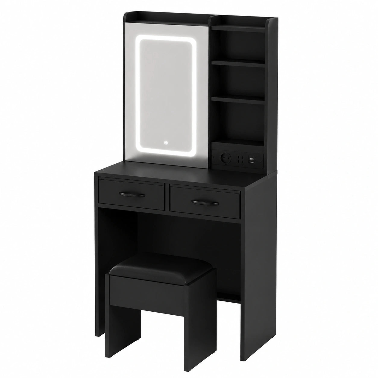 Coiffeuse, avec rangement, rembourré, coloris noir, pour la chambre