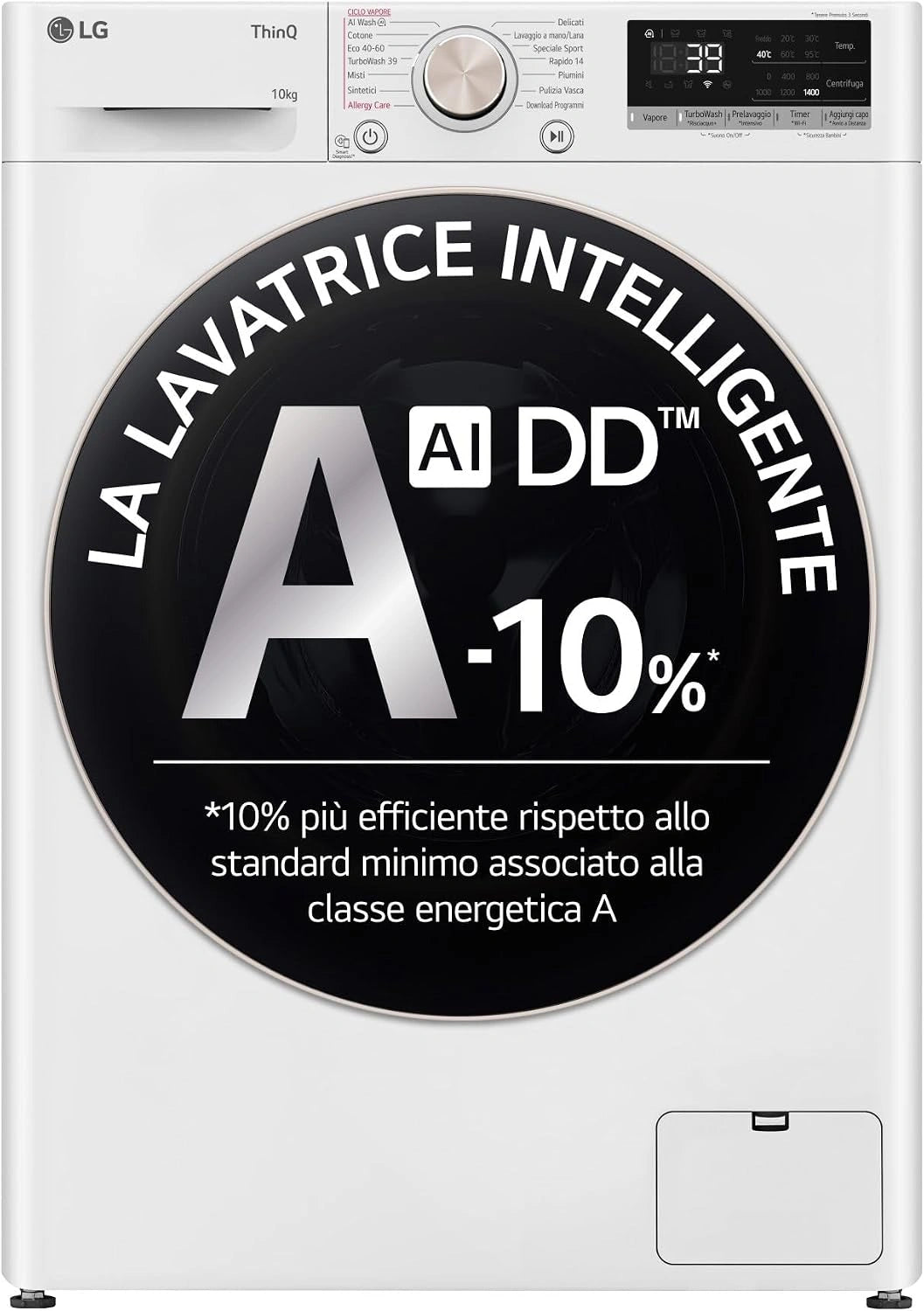 LG, Lave-linge, F4R7010TSWG, Wi-Fi, fonctionnement automatique, fonction vapeur, Blanc