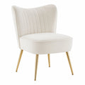 Fauteuil, en velours, coloris beige et doré, pour le salon ou la chambre